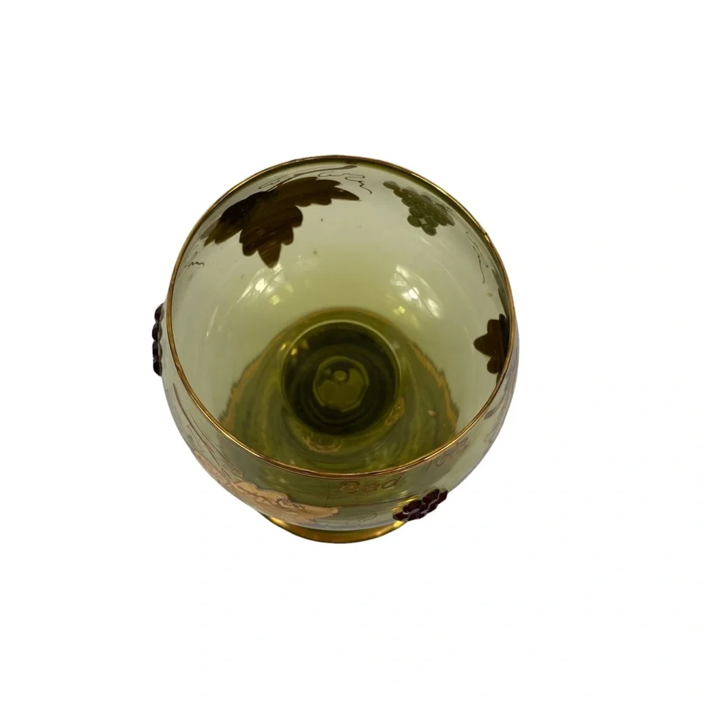 Vintage Germany Gold Olive Green Goblet Etched Encrusted